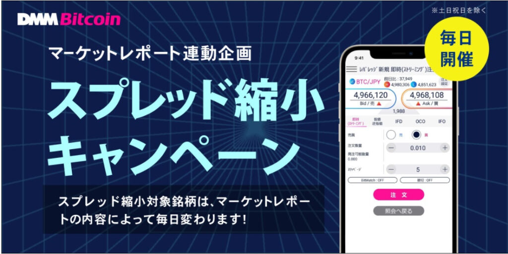 DMMbitcoin,DMM,スプレッド,縮小,キャンペーン