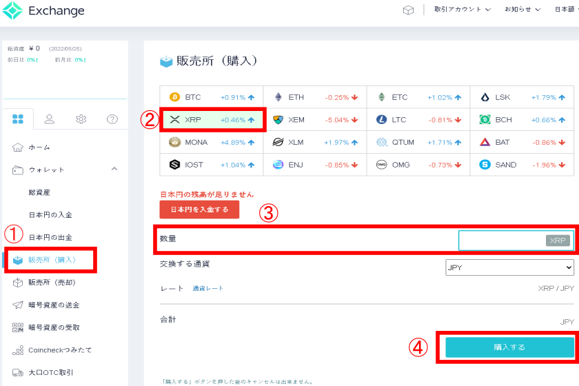 コインチェック　仮想通貨購入