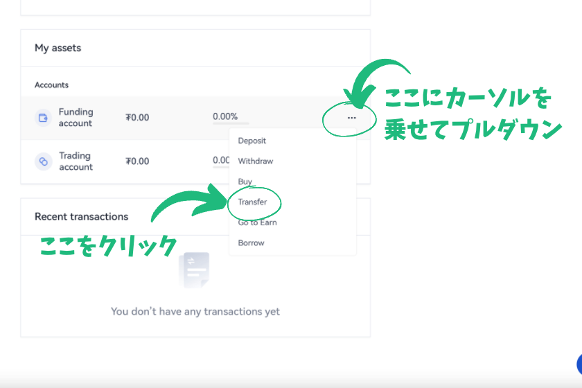 OKX入金資産振り分け方法