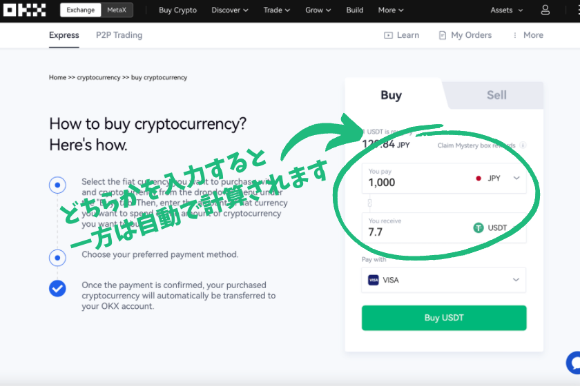 OKX入金仮想通貨購入方法