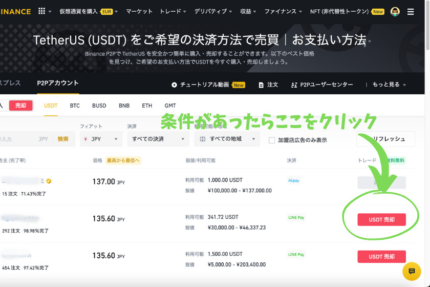 Binance P2P 売却そのいち