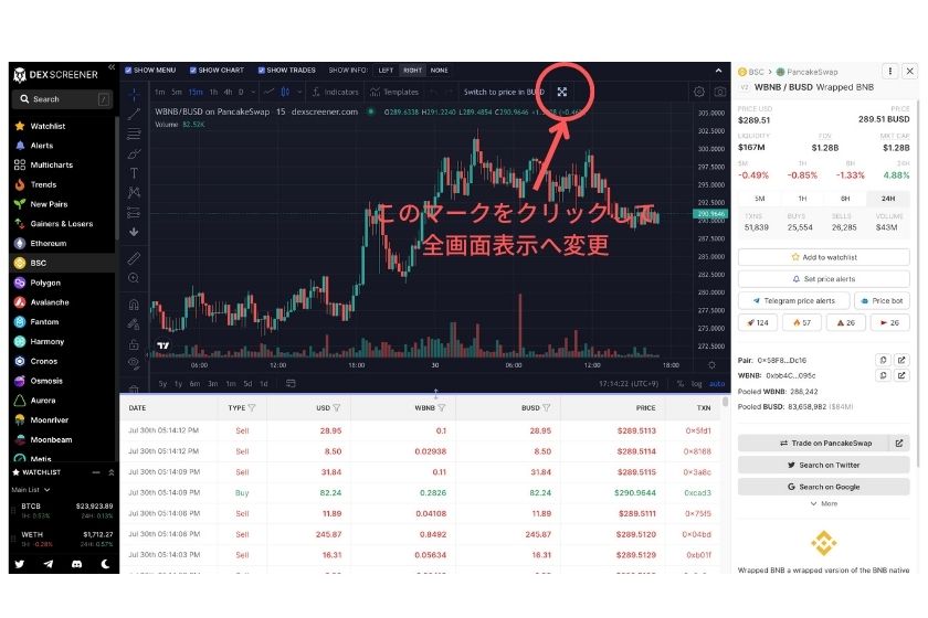 画像⑳：DEX Screener「全画面表示」