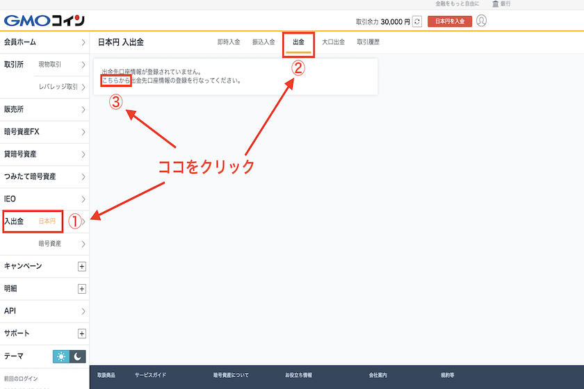 GMOコイン出金先口座登録方法1