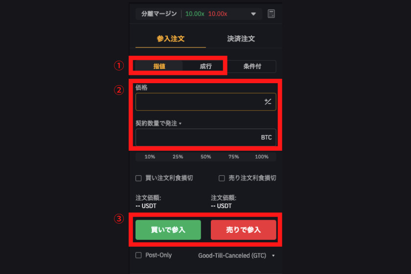 Bybit　レバレッジ「発注方法1」