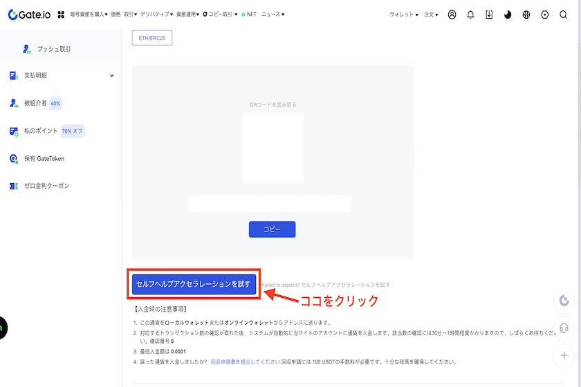 画像⑧Gate.io 入金　セルフヘルプアクセラレーション3