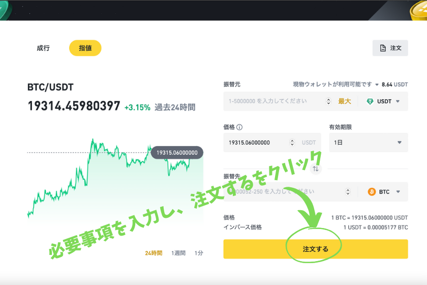 画像⑫Binance（バイナンス） コンバート 指値モード入力画面