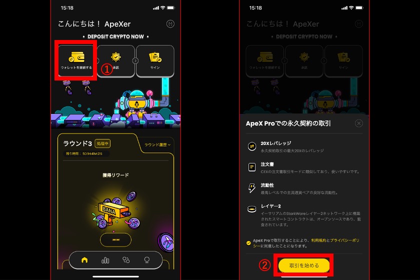 APEX使い方「ウォレット接続1」