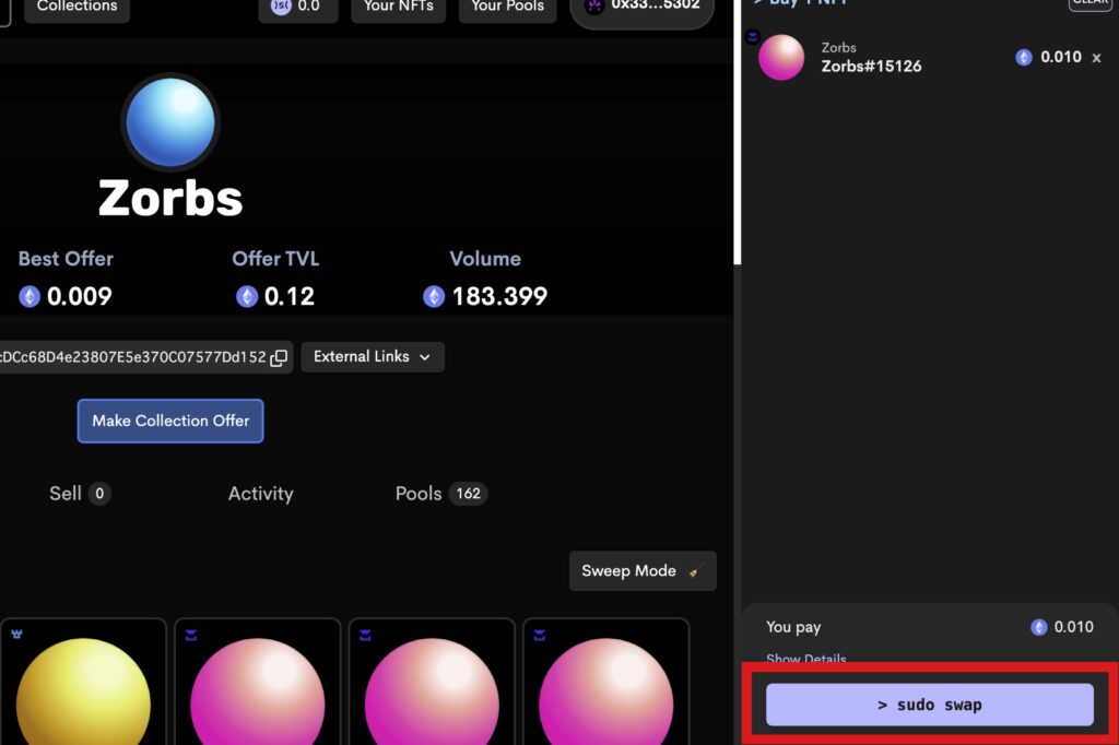 SudoswapでNFTを購入する方法8