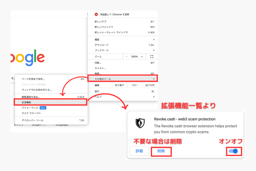 Revoke.cash　拡張機能管理①