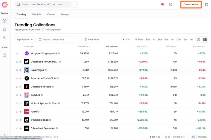 OpenSeaPro使い方「WalletConnect」