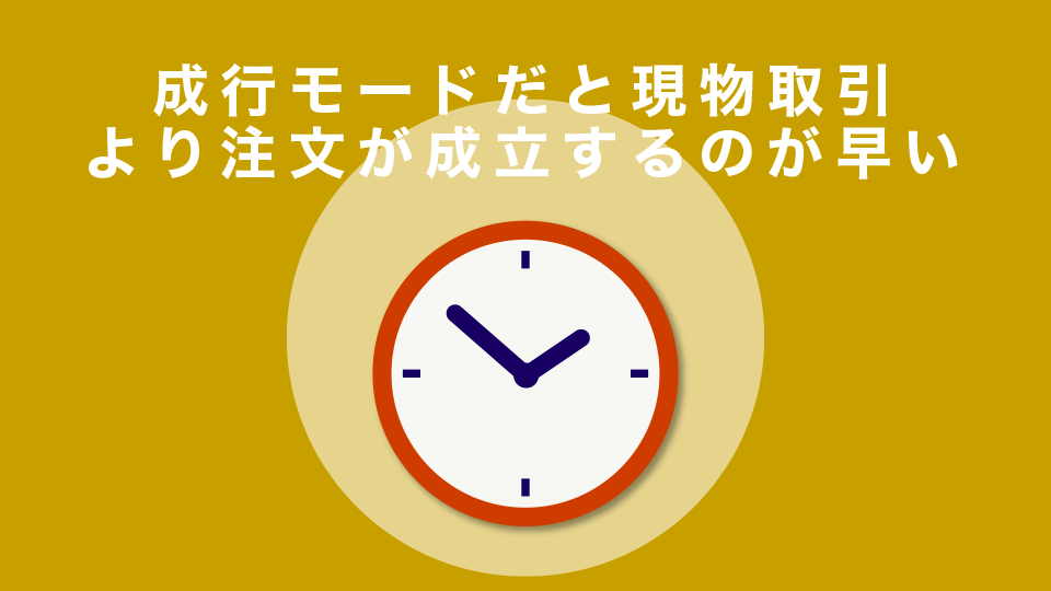 成行モードであれば現物取引（両替）よりも注文が成立するのが早い