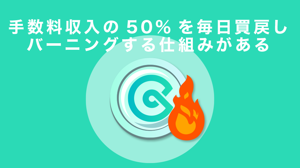 手数料収入の50%を毎日買戻し、バーニングする仕組みがある