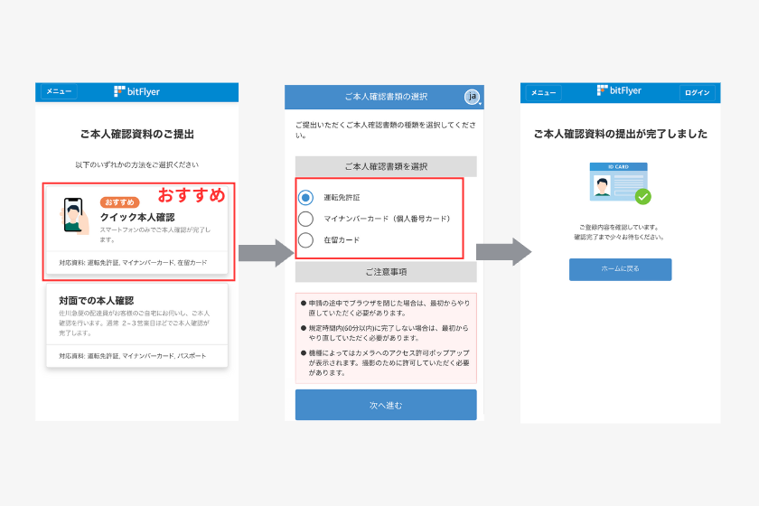 bitFlyer（ビットフライヤー）口座開設ブラウザ　クイック本人確認