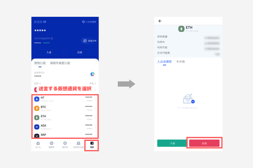 BitTrade（ビットトレード）仮想通貨　送金方法　通貨選択