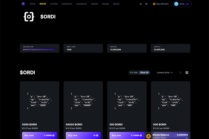 BRC20特徴「OrdinalsBRC20ORDI」