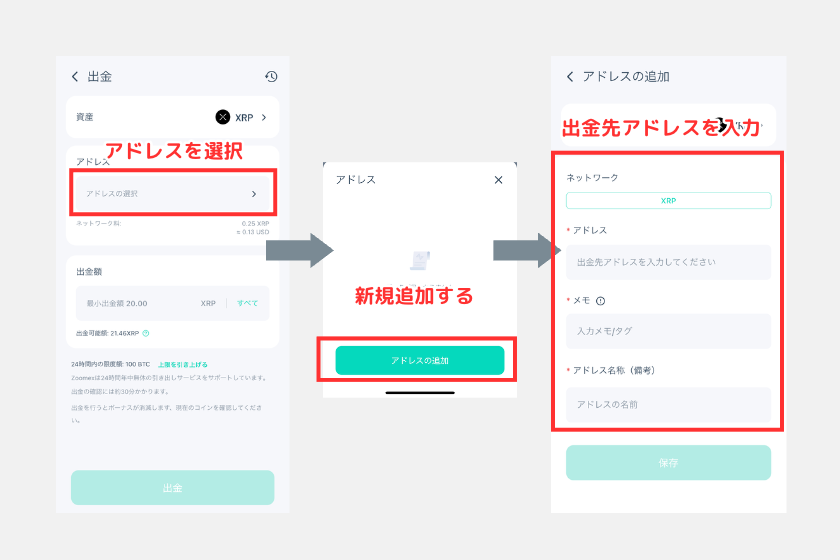 5Zoomex　出金　出金先アドレス追加