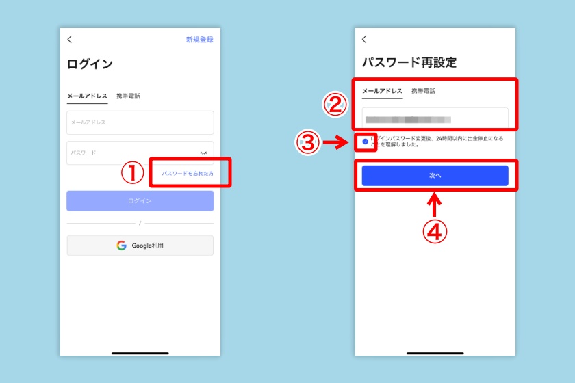 BingX口座開設「パスワードの再設定手順1」