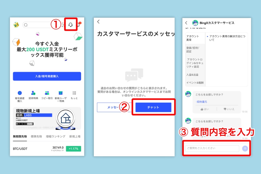 BingX口座開設「サポートセンターへの問い合わせ方法」