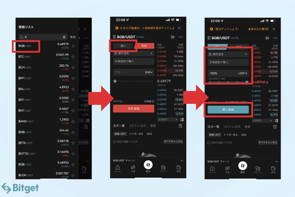 BitgetでBGBを購入する手順3