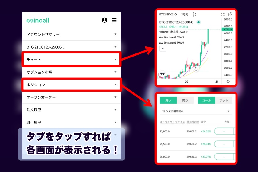 Coincall「シンプルな取引画面2」