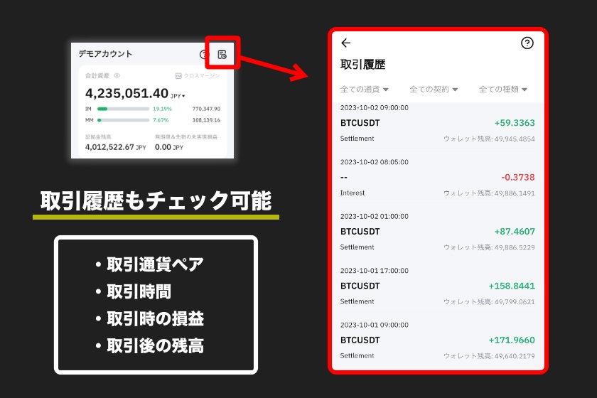 Bybitデモトレード「取引履歴の確認」