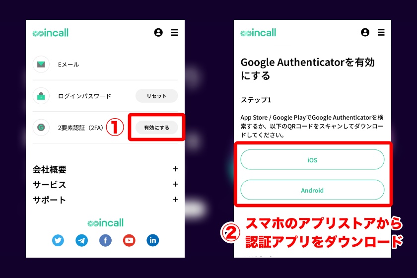 Coincall「2要素認証の手順2」