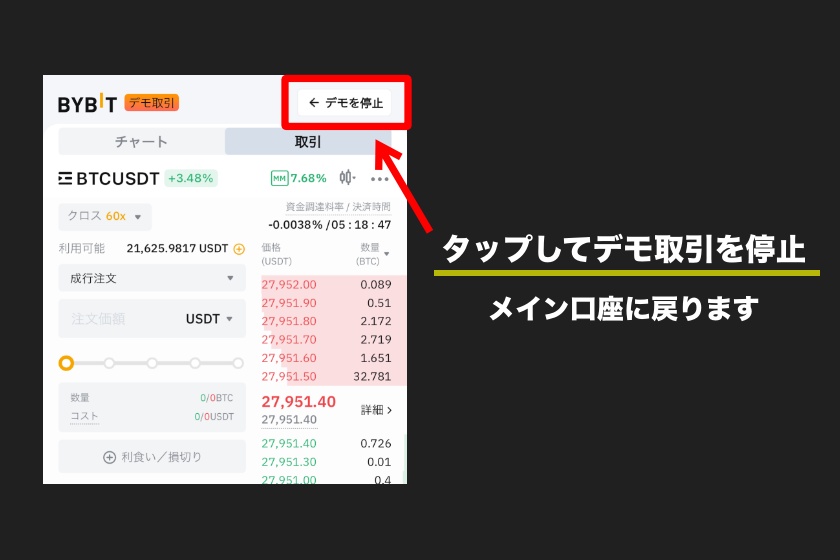 Bybitデモトレード「デモトレードの終了」