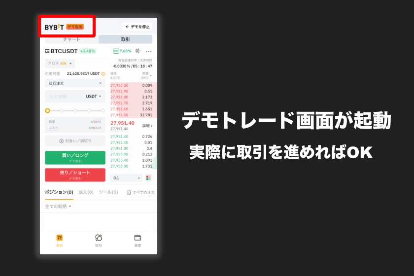 Bybitデモトレード「デモ取引で実際に取引」