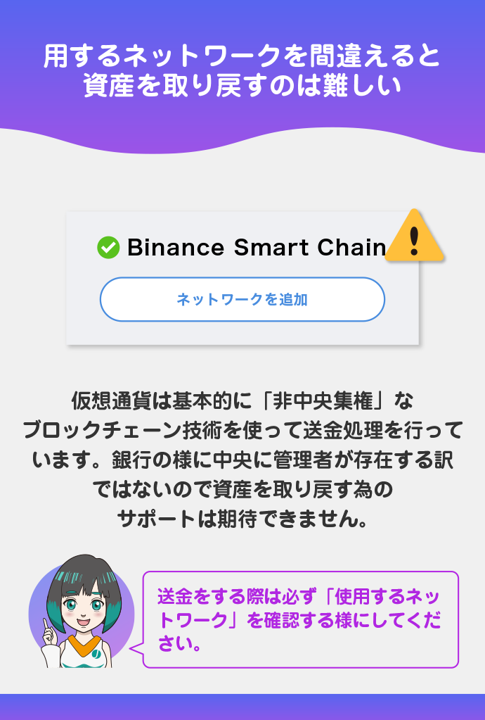 送金する際のネットワークをしっかり確認する