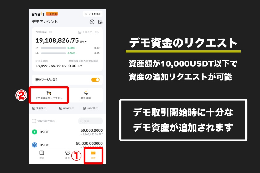 Bybitデモトレード「デモ資金のリクエスト」