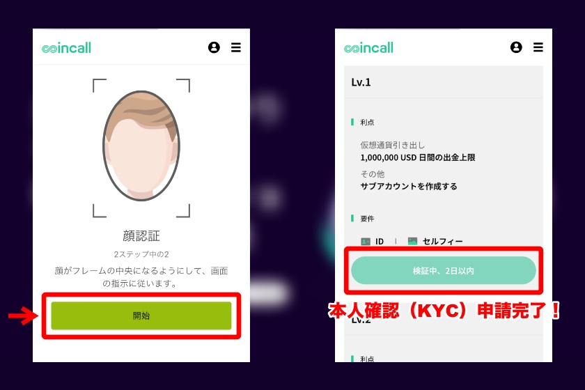 Coincall口座開設「PC&スマホでの本人確認(KYCレベル1)方法5」