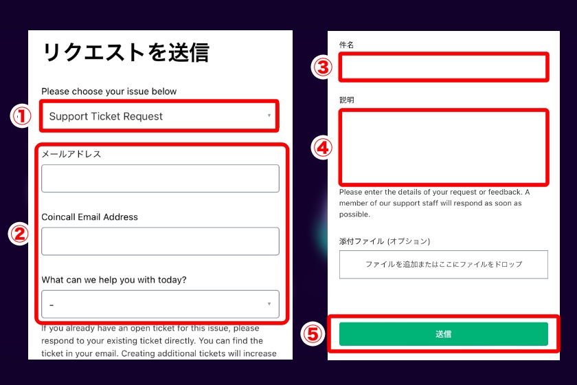 Coincall口座開設「サポートへの問い合わせ手順2」