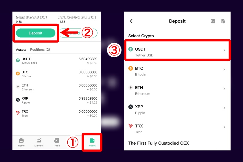 Coincall入金「スマホアプリでの入金方法1」