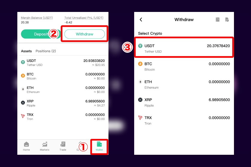 Coincall出金「スマホアプリでの出金方法3」