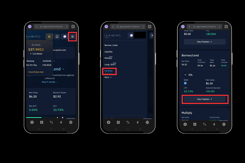 kamino financeのSuplly解除画面