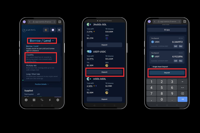 kamino financeの流動性提供の画面