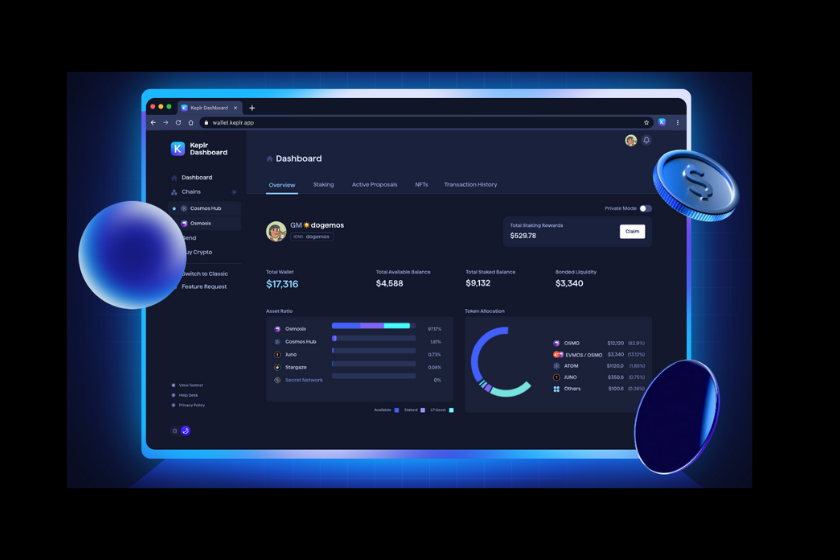 Keplr Walletのダッシュボードの画面