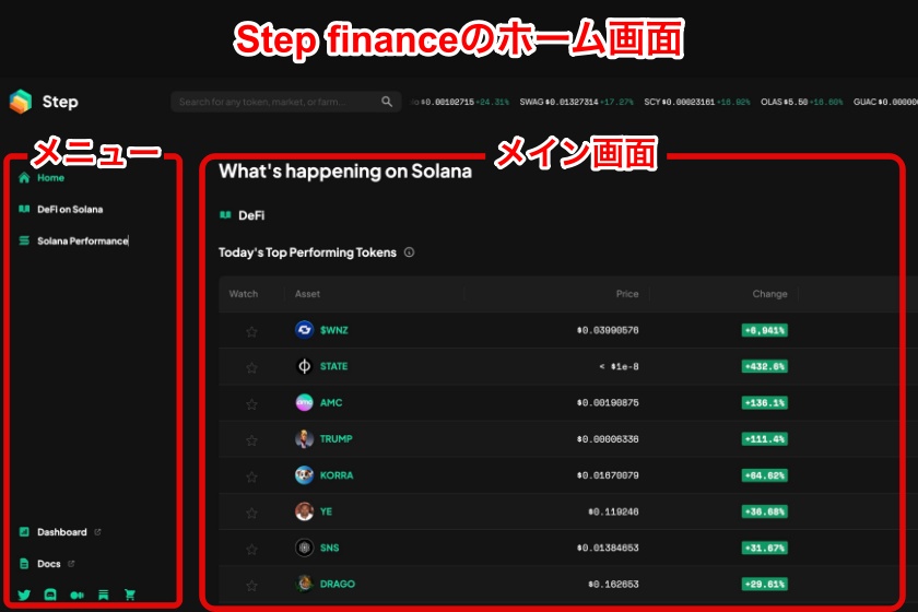 Step Finance「ホーム画面」