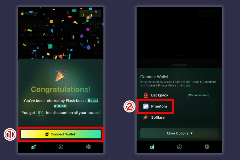 Flash Trade「Phantomウォレットとの連携1」