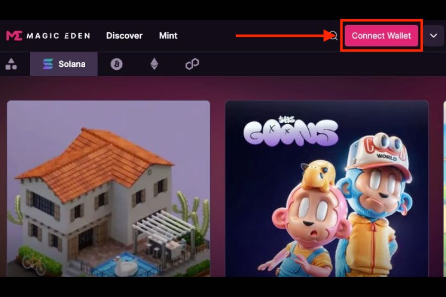 Magic Eden「画面右上の「Connect Wallet」をクリック」