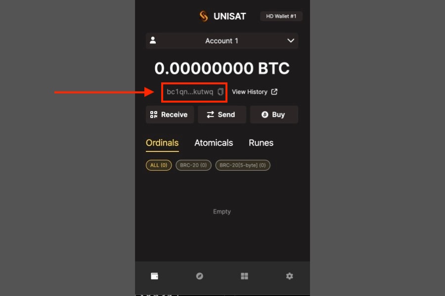 UniSat Wallet「入金用アドレスコピー方法」