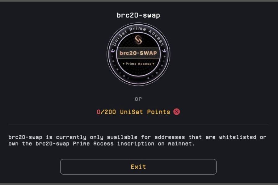 UniSat Wallet「brc-20-swapを使うにはポイントが必要」