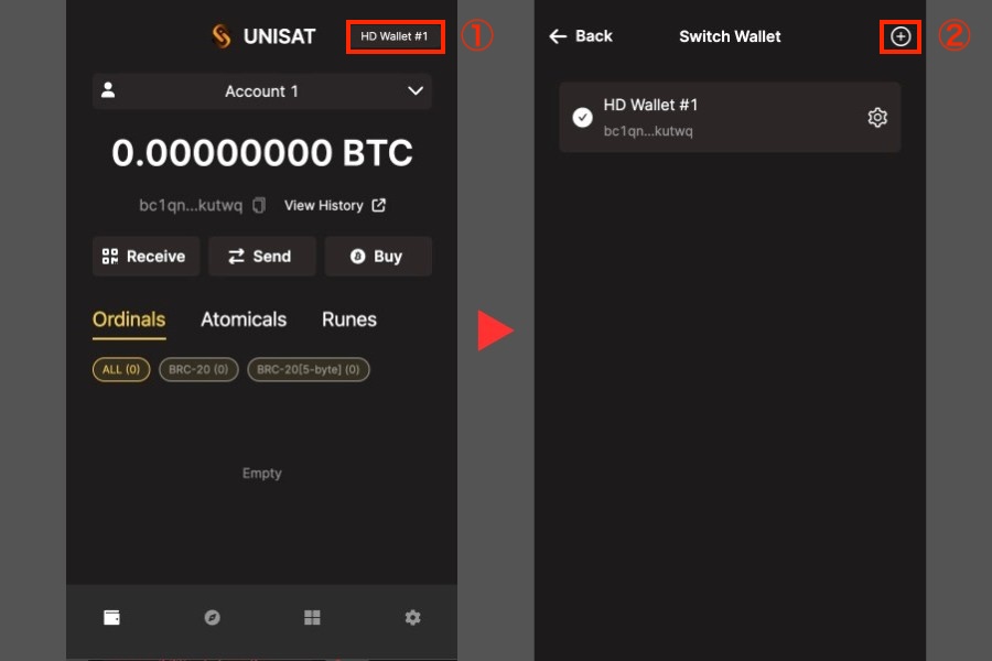 UniSat Wallet「複数ウォレットの作成方法」