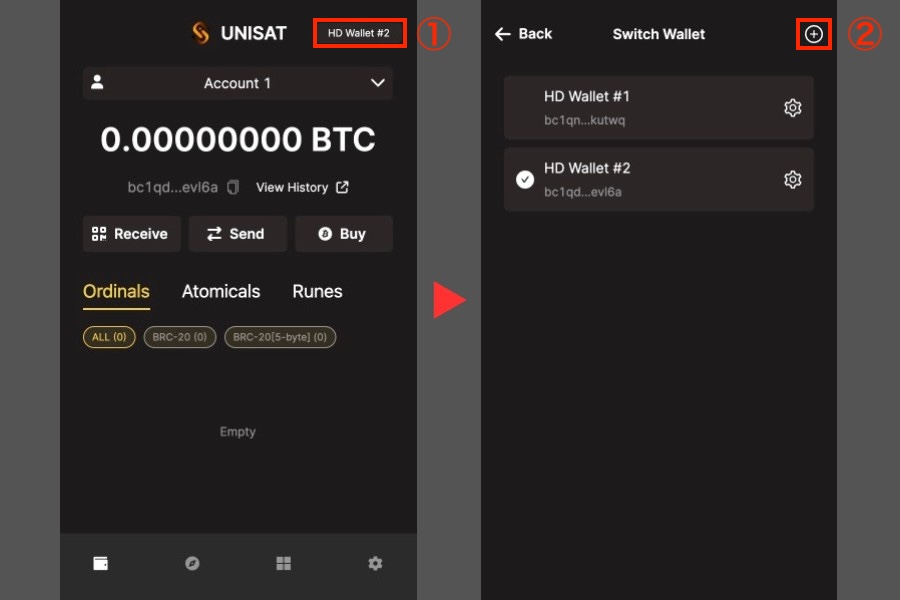 UniSat Wallet「設定ページを開く」