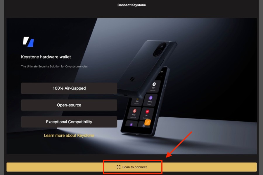 UniSat Wallet「Scan to Connectをクリック」