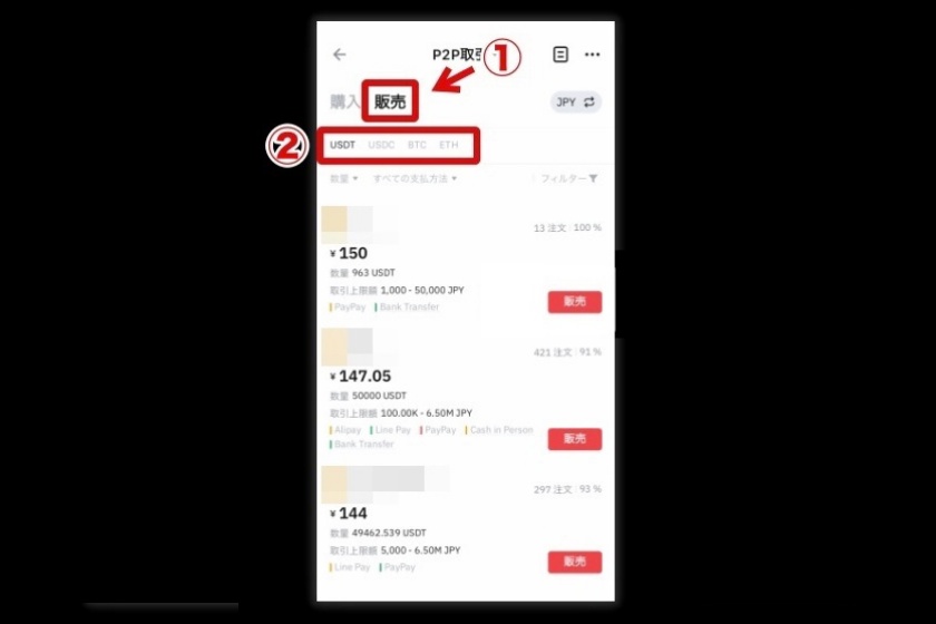 Bybit P2P「SP版仮想通貨の販売方法2」