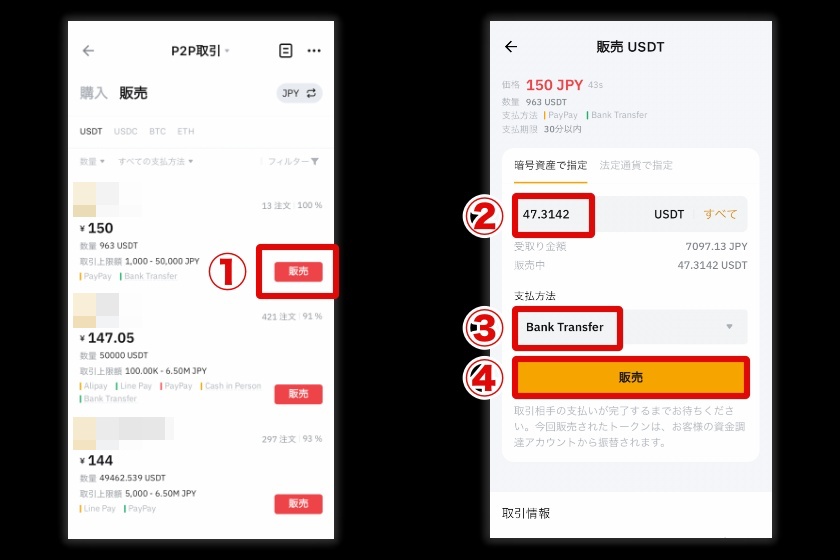 Bybit P2P「SP版仮想通貨の販売方法3」