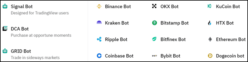 画像02 :AI取引ボット「3Commas対応取引所リスト」