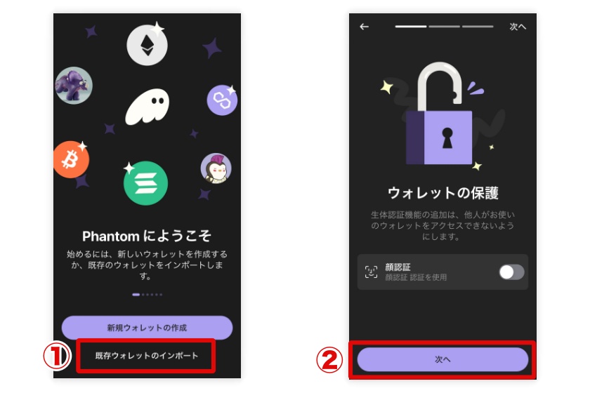 Phantom Wallet「アカウントのインポート1」