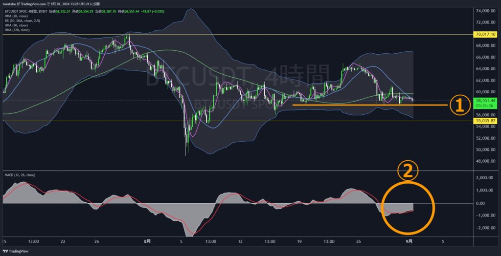 BTCUSDT4時間足2024-09-01 ビットコインチャート分析